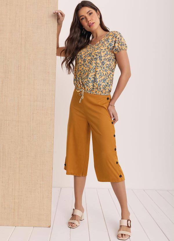 Moda Pop - Blusa Folhagem Azul com Elástico na Barra 3