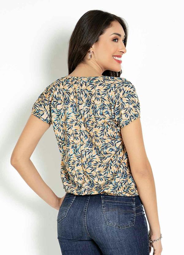 Moda Pop - Blusa Folhagem Azul com Elástico na Barra 7