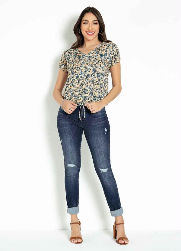 Moda Pop - Blusa Folhagem Azul com Elástico na Barra 8
