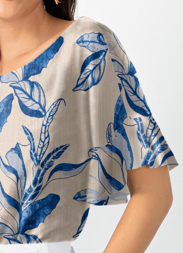 Quintess - Blusa Folhagem Azul em Malha de Viscose 5