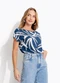 Quintess - Blusa com Mangas Curtas Mescla - variação: Folhagem Azul Marinho