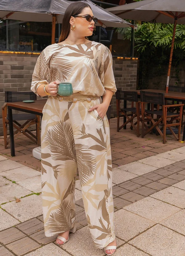 Quintess - Blusa Folhagem Bege com Elástico 12