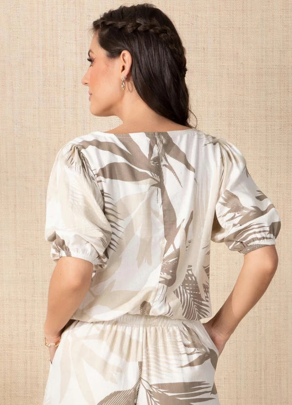 Quintess - Blusa Folhagem Bege com Elástico 6