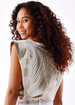 Quintess - Blusa Folhagem Bege em Linho - QUINTESS