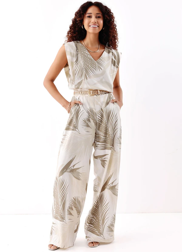 Quintess - Blusa Folhagem Bege em Linho