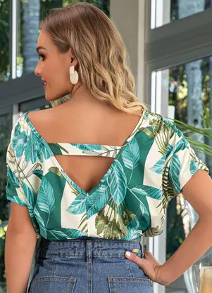 Quintess - Blusa Folhagem Bege em Malha Fria - QUINTESS