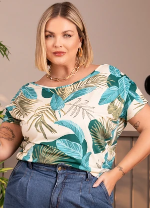 Quintess - Blusa Folhagem Bege em Malha Fria - QUINTESS