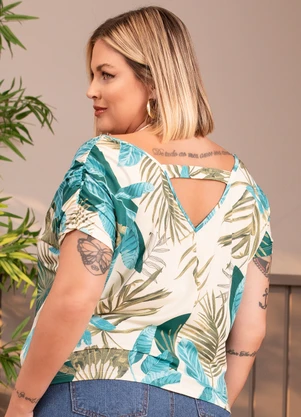 Quintess - Blusa Folhagem Bege em Malha Fria - QUINTESS