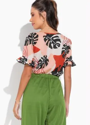 Moda Pop - Blusa Folhagem com Babado na Manga - MODA POP