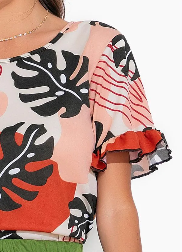 Moda Pop - Blusa Folhagem com Babado na Manga 3