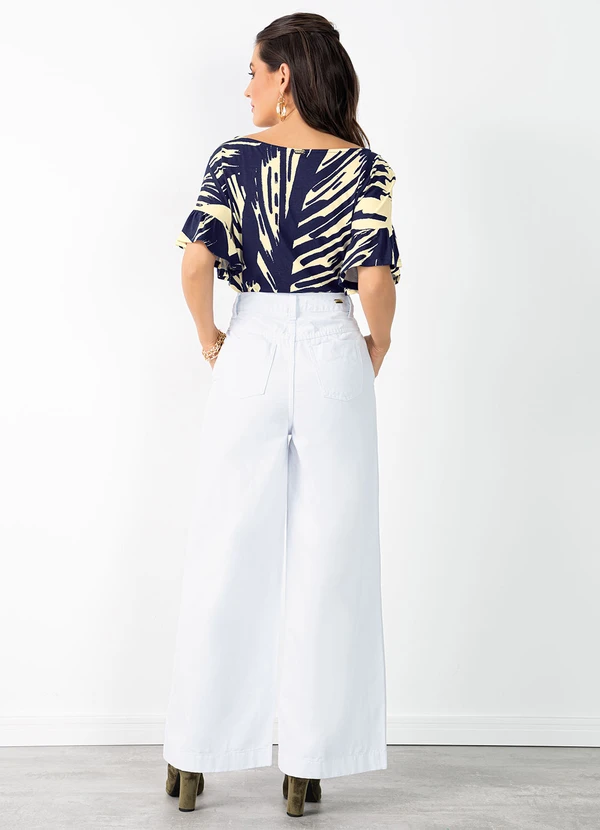 Quintess - Blusa Folhagem Marinho com Babados nas Mangas 5