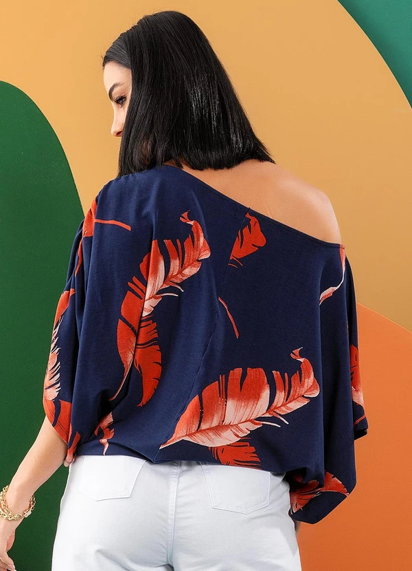 Quintess - Blusa Folhagem Marinho em Malha de Viscose 2