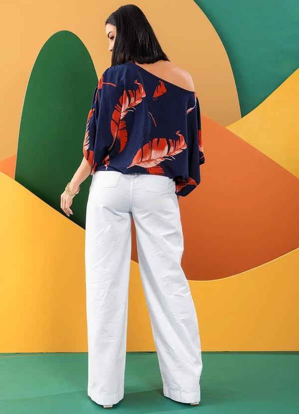 Quintess - Blusa Folhagem Marinho em Malha de Viscose 4