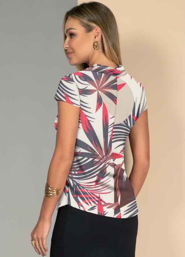 Quintess - Blusa Folhagem Marrom com Gola 2