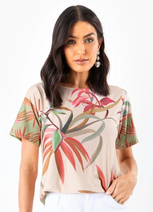 Quintess - Blusa Folhagem Off White em Malha Fria - QUINTESS