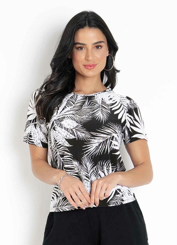 Blusa (Folhagem Preta e Branca) com Mangas Rovitex