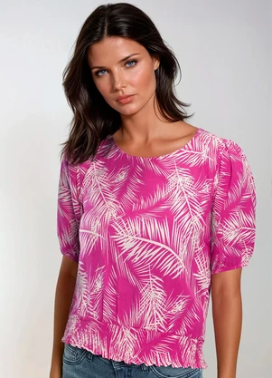 bonprix - Blusa Folhagem Rosa em Linho - BONPRIX