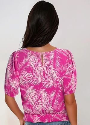 bonprix - Blusa Folhagem Rosa em Linho - BONPRIX