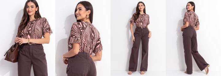 Blusa Folhagem Ros� em Malha de Viscose