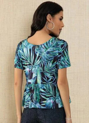 Quintess - Blusa Folhagem Tropical com Franzidos - QUINTESS