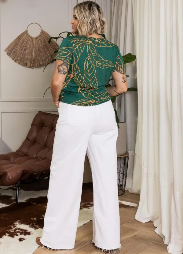 Quintess - Blusa Folhagem Verde com Decote V e Bolso 8