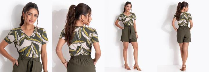 Blusa Folhagem Verde em Malha de Viscose