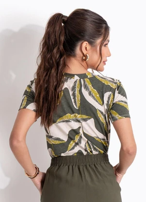 Quintess - Blusa Folhagem Verde em Malha de Viscose - QUINTESS