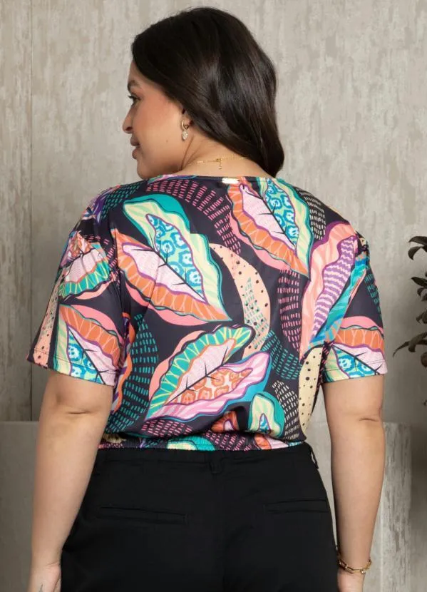 Quintess - Blusa Folhas Color com Transpasse 4