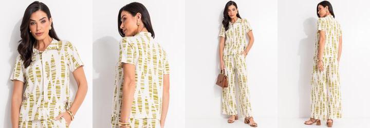 Blusa Folhas Listradas em Malha de Viscose