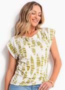 Blusa Folhas Listradas em Malha de Viscose