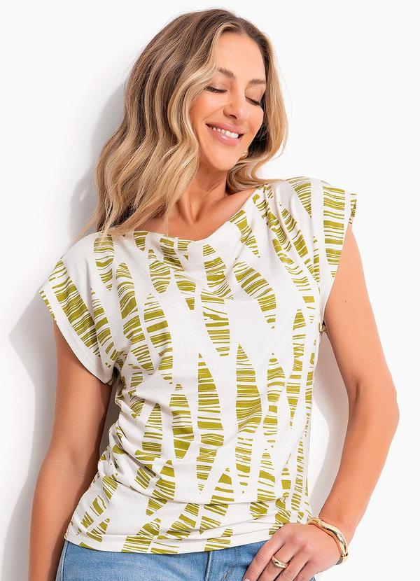 Blusa (Folhas Listradas) em Malha de Viscose