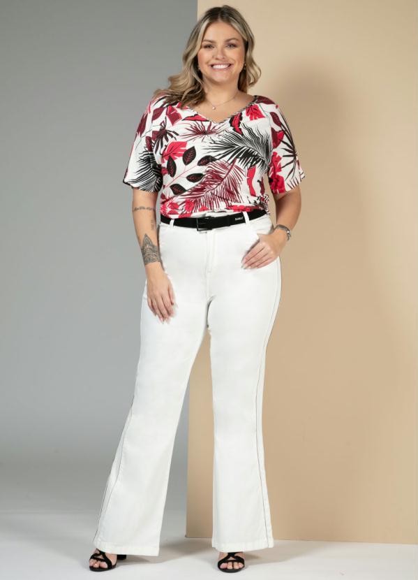 Quintess - Blusa Folhas Vermelhas com Franzido na Frente 7