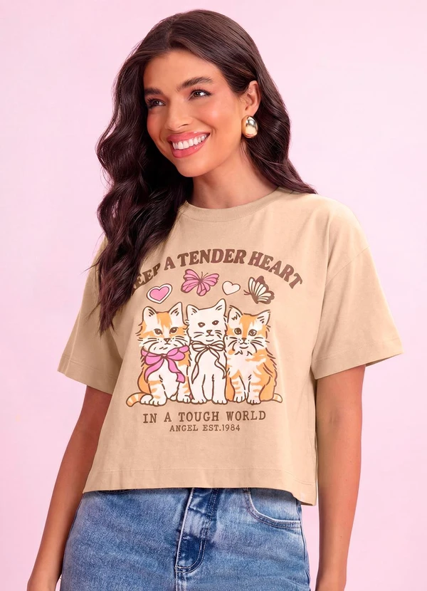 Angel - Blusa Gatos em Malhão Bege
