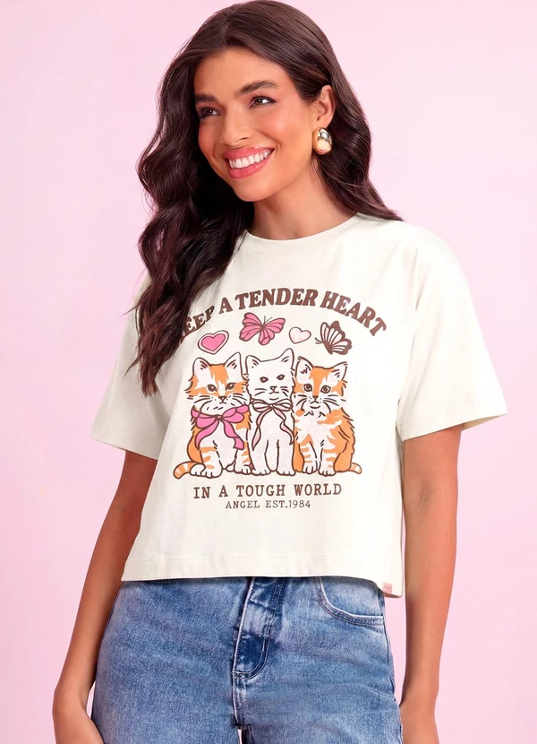 Angel - Blusa Gatos em Malhão Branco