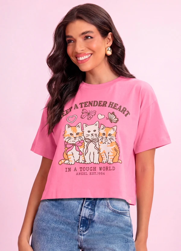 Angel - Blusa Gatos em Malhão Rosa