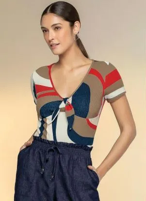 Blusa Geométrica com Amarração Marialícia (Bege) - MARIALÍCIA