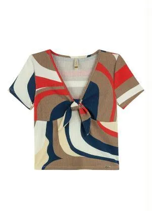 Blusa Geométrica com Amarração Marialícia (Bege) - MARIALÍCIA