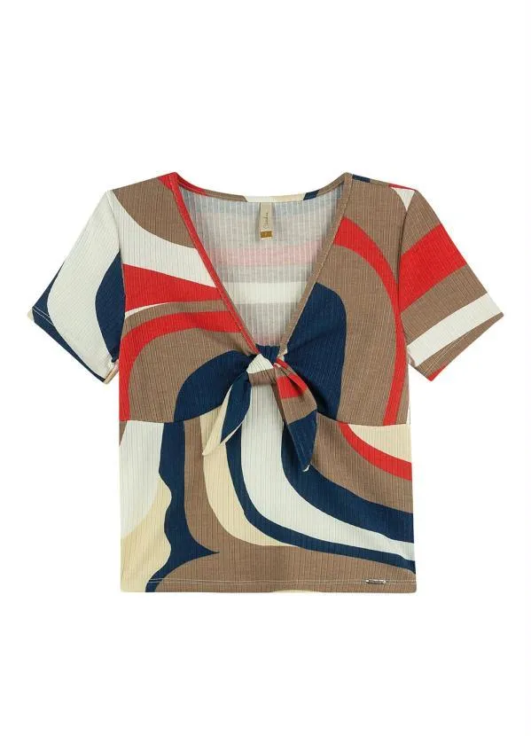 Marialícia - Blusa Geométrica com Amarração Marialícia Bege 2