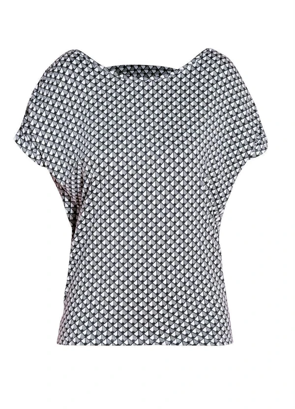 Quintess - Blusa Geométrica P&B com Ombros Franzidos 14