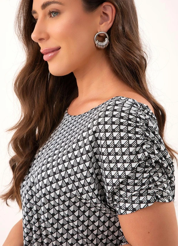 Quintess - Blusa Geométrica P&B com Ombros Franzidos 6