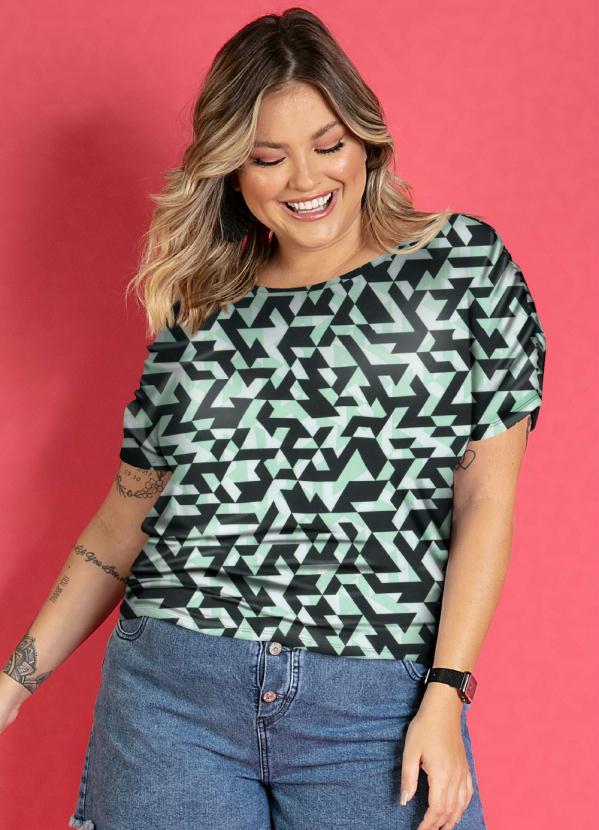 Quintess - Blusa Geométrica Verde com Ombros Franzidos 5