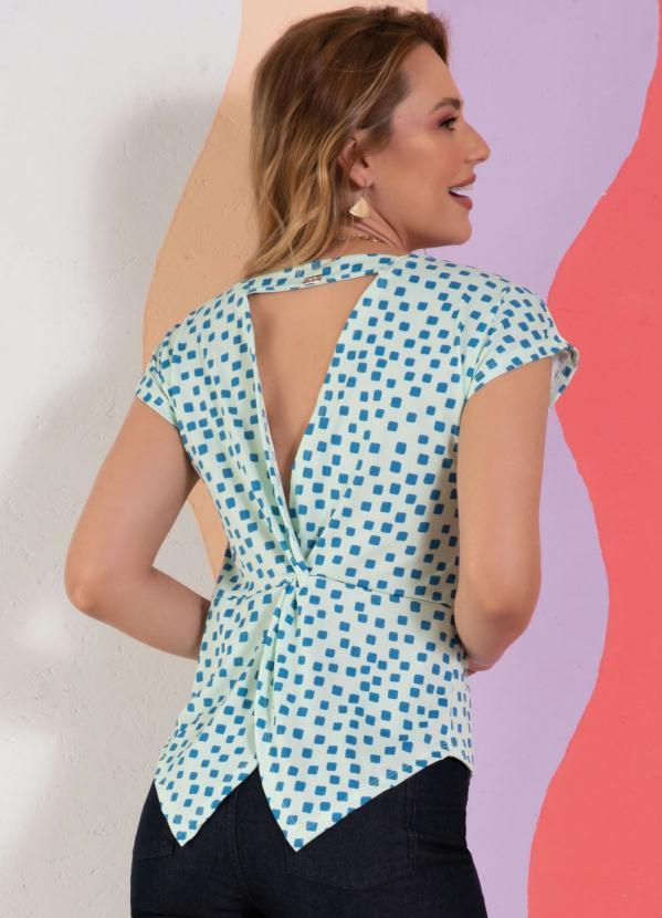 Quintess - Blusa Geométrico Azul com Costas Geométricas 2