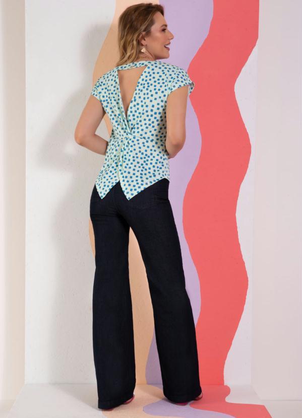 Quintess - Blusa Geométrico Azul com Costas Geométricas 4