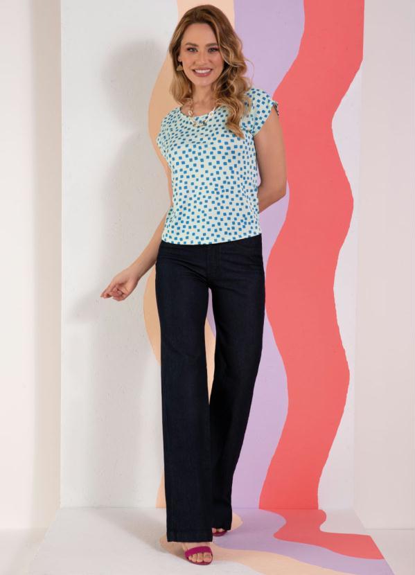 Quintess - Blusa Geométrico Azul com Costas Geométricas 5