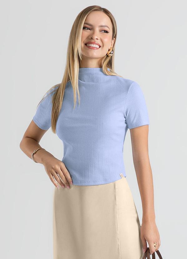 Cativa - Blusa Gola Alta em Canelado Azul Claro