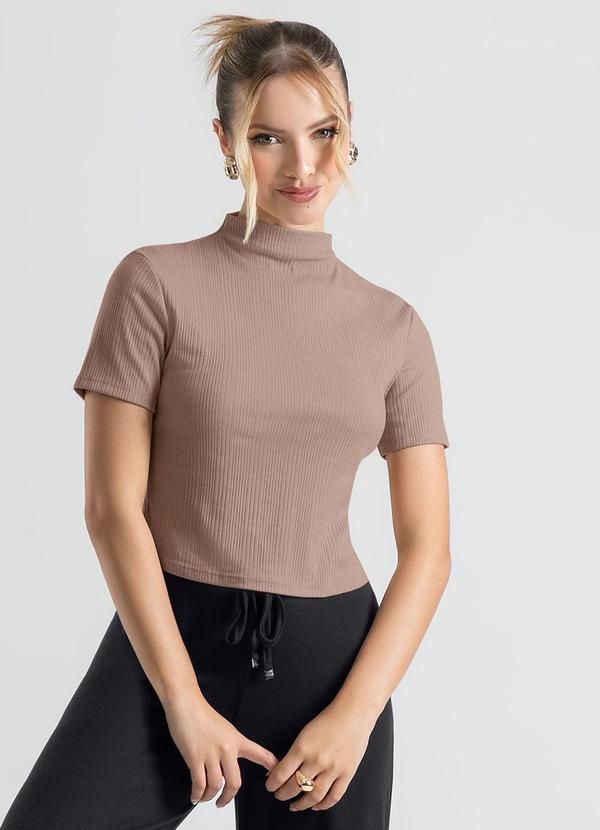 Cativa - Blusa Gola Alta em Canelado Marrom Claro