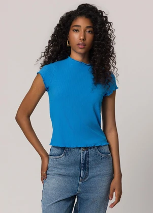 Sofie - Blusa Gola Alta em Ribana Azul - SOFIE