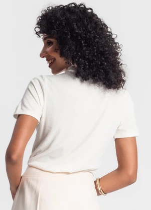 Rovitex - Blusa Gola Alta em Ribana Canelada Bege - ROVITEX