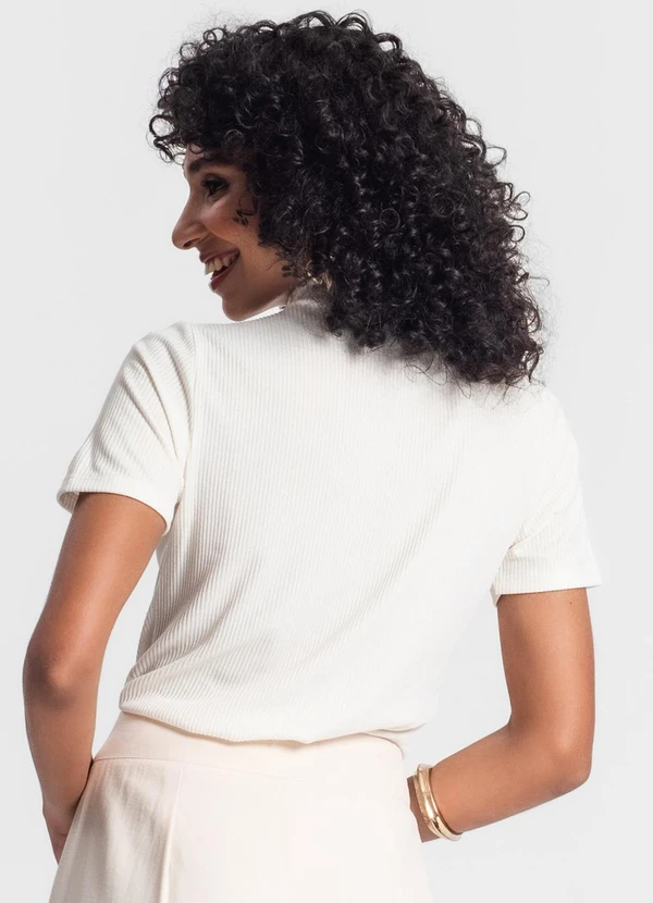 Rovitex - Blusa Gola Alta em Ribana Canelada Bege 2