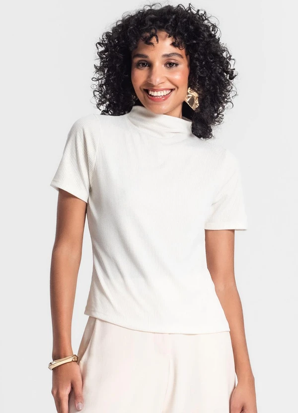 Rovitex - Blusa Gola Alta em Ribana Canelada Bege 4